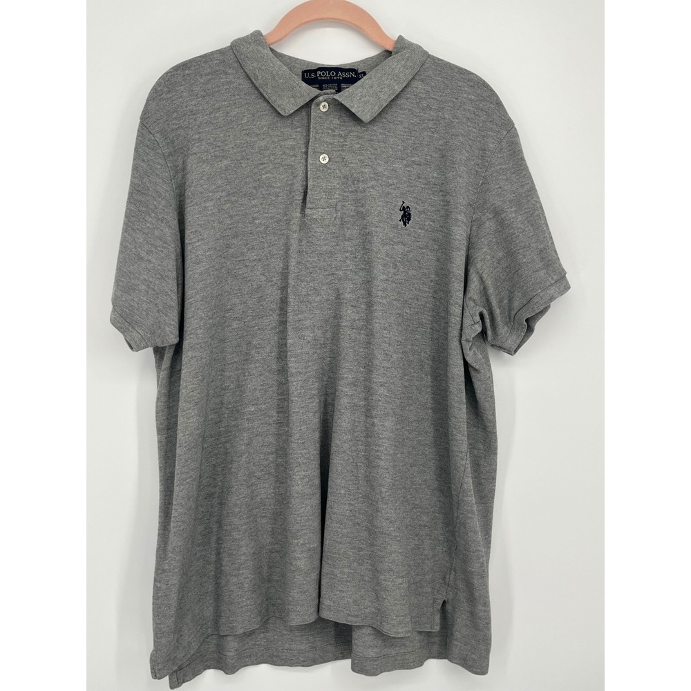 US Polo Assn Short Sleeve Cotton Blend Polo Shirt Men XL Heather Gray Logo Soft